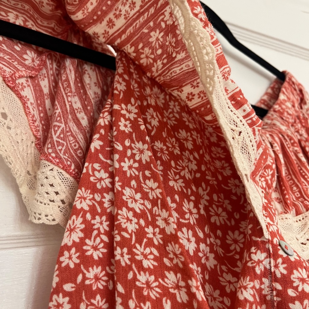 Lost + Wander crop top, orange, ruffle, floral, small - Picture 4 of 6
